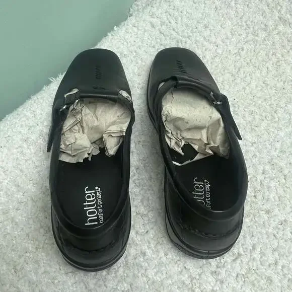 Hotter Sunset Black Leather Comfort Slip-On Shoes Sz US 9.5 UK 7.5 England Made - Picture 9 of 11